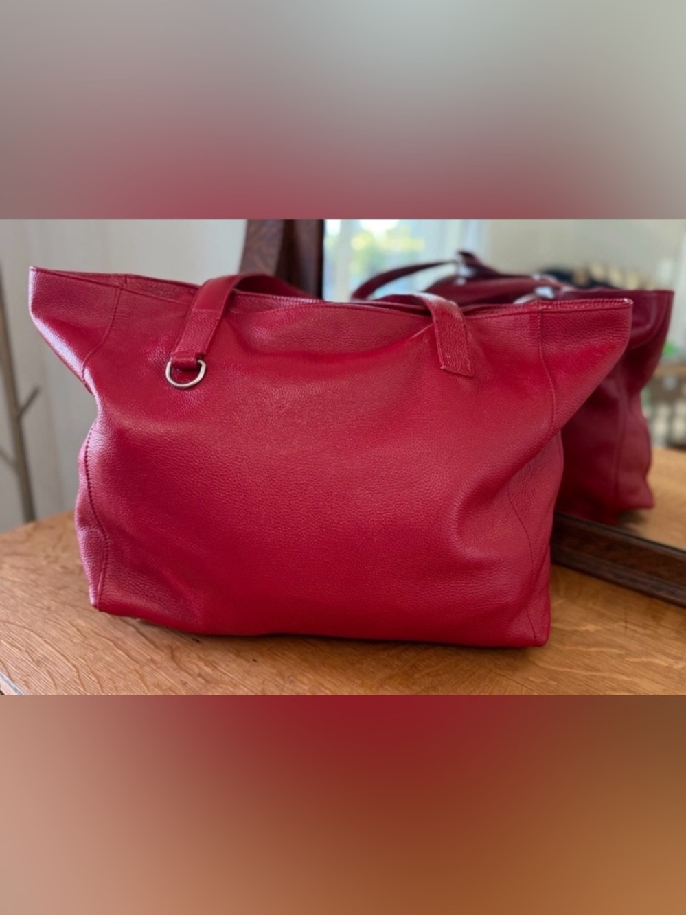 Mauricio Taiuti Women’s Red Leather Tote Bag Made in Italy Large